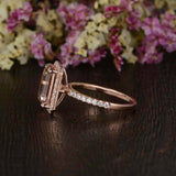 2.5ct Emerald Cut Peach Morganite Diamond Halo Engagement Ring 14k RoseGold Over