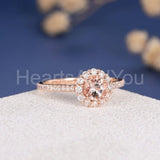 1.5ct Round Cut Simulated Peach Morganite Floral Halo Ring 14k Rose Gold Plated