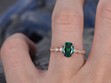 1.7ct Oval Green Emerald Engagement Ring Accent with Solitaire 14k RoseGold Over
