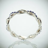 2Ct Round Cut Blue Sapphire Twisted Rope Thin Wedding Band 14k White Gold Finish