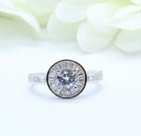1.6ct Round Cut Diamond Engagement Ring Baguette Accent Halo 14k White Gold Over