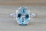 1.2ct Oval Cut Blue Aquamarine Solitaire Engagement Ring 18k White Gold Finish