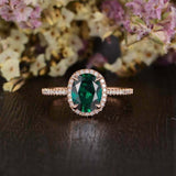 2.3ct Oval Cut Green Emerald Diamond Halo Solitaire Ring 14k Rose Gold Finish