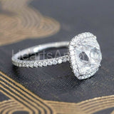 2.3ct Cushion Cut Simulated Diamond Halo Engagement Ring 14K White Gold Plated