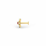 0.4ct Round Cut Pink Ruby Floral Nose Pin Ring Piercing 14k Yellow Gold Finish