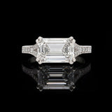 3Ct East West Emerald Diamond Split Band Engagement Ring 18K White Gold Finish