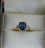 1.4ct Engagement Ring Emerald Cut London Blue Topaz Solitaire 14k Rose Gold Over