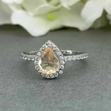 2.5ct Pear Cut Peach Morganite Halo Solitaire Engagement Ring 14k WhiteGold Over
