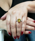 2.2ct Engagement Ring Round Cut Yellow Citrine Three Stone 14k White Gold Finish