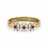 1.5ct Wedding Band Ring Round Cut Pink Ruby Floral Design 14k Yellow Gold Finish