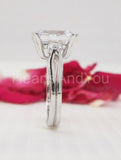 2.3ct Emerald Simulated Diamond Dual Prong Trilogy Band 14k White Gold Plated