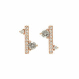 0.5ct Round Cut Diamond Vertical Bar Minimal Stud Earrings 14k Rose Gold Finish