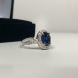 2.3ct Engagement Ring Oval Cut Blue Sapphire Split Shank Halo 14k WhiteGold Over