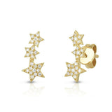 1.2ct Round Cut Diamond Three Star Design Stud Earrings 14k Yellow Gold Finish