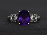 2.4ct Oval Cut Purple Amethyst Solitaire Split Shank Ring 14k White Gold Finish