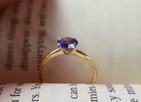 1ct Engagement Ring Round Cut Blue Tanzanite Solitaire 14k Yellow Gold Finish