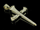 1.2ct Round Cut VVS1D Diamond Pendant Nail Cross 14k Yellow Gold Finish NO CHAIN