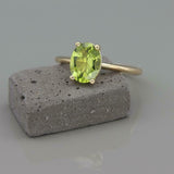 1.5ct Oval Cut Green Peridot Engagement Ring Solitaire 14k Yellow Gold Finish