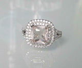 2.5ct Cushion Morganite Engagement Ring Dual Halo Split Shank 14k Rose Gold Over