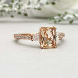 2.4ct Radiant Cut Peach Morganite Solitaire With Accent Ring 14k RoseGold Finish