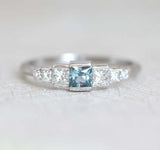 2ct Princess Cut Blue Aquamarine Solitaire with Accents Ring 14k White Gold Over