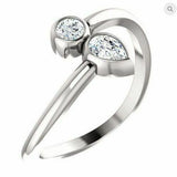 1Ct Pear Round Cut Diamond Two Stone Bypass Engagement Ring 14K White Gold Over