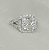 1.9ct Cushion Cut Diamond Engagement Ring Halo Split Shank 14k White Gold Finish