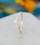 0.3ct Pear Simulated Diamond Minimalist Curved Wed Band 14k Yellow Gold Plated