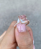 3ct Radiant Cut Simulated Peach Morganite Hidden Halo Ring 14k Rose Gold Plated