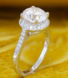 Halo Accent Solitaire Engagement Ring 2ct Round Cut Diamond 14k WhiteGold Finish