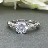 Accents Solitaire Engagement Ring 1.5ct Round Cut Diamond 14k White Gold Finish