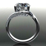 Swirl Twist Solitaire Engagement Ring 3ct Round Cut Diamond 14k WhiteGold Finish