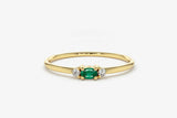 0.4ct Engagement Ring Oval Cut Emerald Minimalist Trilogy 14k Yellow Gold Finish