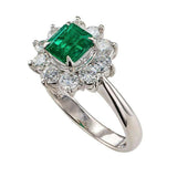 3ct Asscher Cut Green Emerald Engagement Ring Diamond Halo 14k White Gold Finish