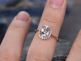 3ct Oval Peach Morganite Floral Diamond Halo Engagement Ring 14K Rose Gold Over