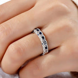 3Ct Princess Cut Blue Sapphire Milgrain Vintage Wedding Band 14K White Gold Over