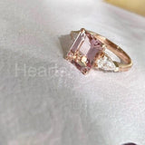 2ct Emerald Cut Simulated Peach Morganite Three Stone Ring 14k Rose Gold Plated