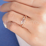 1.2ct Pear Cut Simulated Morganite Curved Band Bridal Set 14k Rose Gold Plated