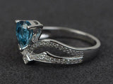 2.5ct Pear Cut London Blue Topaz Split Shank Crown Ring 14k White Gold Finish