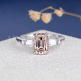 1ct Emerald Cut Simulated Morganite Trilogy Engagement Ring 14k WhiteGold Plated