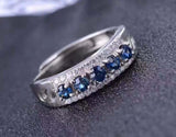 2.35ct Wedding Band Round Cut Blue Sapphire Half Eternity 14k White Gold Finish