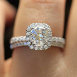 1.5ct Round Cut VVS1 D Diamond Cluster Halo Bridal Set 14k White Gold Finish