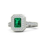 4Ct Green Emerald Diamond Hidden Halo Engagement Ring Women 14K White Gold Over