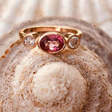 1.6ct Engagement Ring Oval Cut Ruby Diamond Accent Trilogy 14k Rose Gold Finish