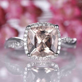 2ct Cushion Cut Peach Morganite Engagement Ring Halo Infinity 14k WhiteGold Over