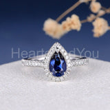 2.2ct Pear Cut Simulated Sapphire Pave Halo Engage Ring 14k White Gold Plated