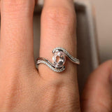 1.4ct Engagement Ring Oval Cut Morganite Swirl with Accents 14k WhiteGold Finish