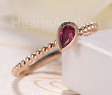 0.5ct Pear Cut Simulated Ruby Beaded Ball Solitaire Ring 14k Rose Gold Plated