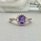 2.3ct Oval Cut Amethyst Diamond Accent Halo Engagement Ring 14k Rose Gold Finish