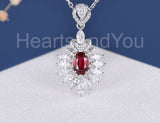 2ct Oval Simulated Ruby Floral Cluster Pendant 14k White Gold Plated NO CHAIN